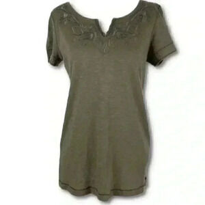 Eddie Bauer top size S brown floral embroidered